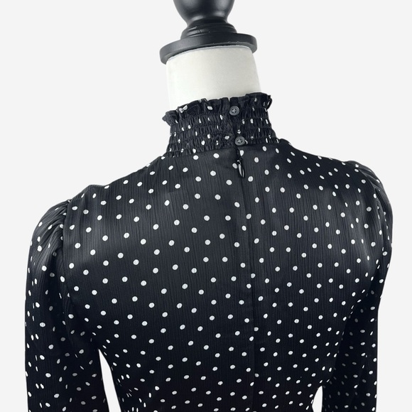LOFT Dotted Smocked Mini Flare Dress Size 0 Petite Black Lined NEW - Picture 9 of 15
